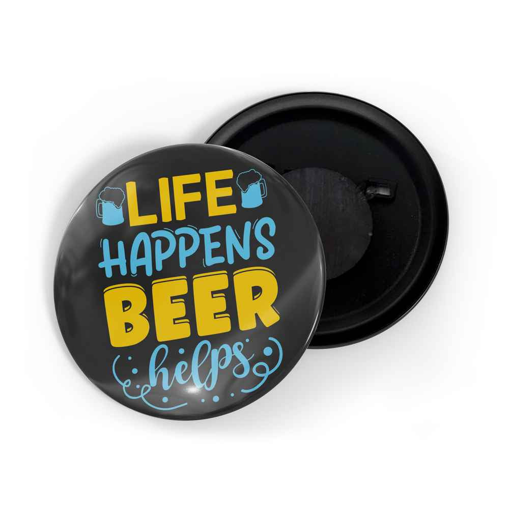 dhcrafts Fridge Magnet Black Life Happens Beer Helps Glossy Finish Design Pack of 1 (58mm)